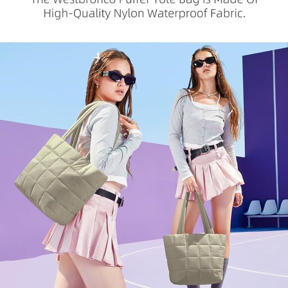 Luxurious Quilted Tote: Soft, Spacious & Stylish Khaki Bag with Laptop Pocket - Picture 5 of 6